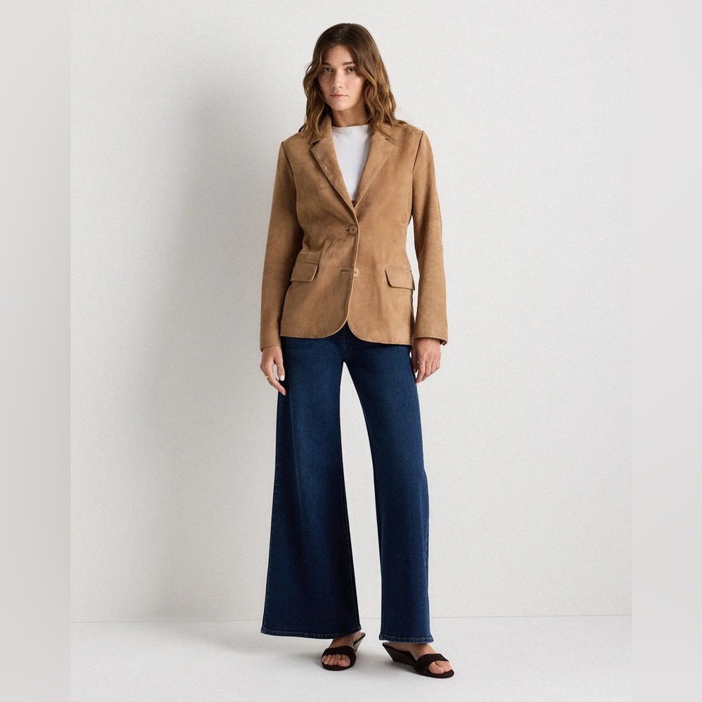 Quince Women 100% Suede Blazer Pecan Brown Outerwear L - Picture 3 of 11